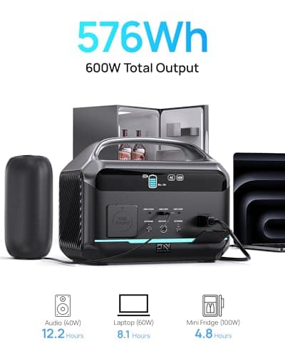 Daran 600W Solar Generator (Peak 1200W) with 100W Solar Panel,576Wh Portable Power Station LiFePO4 Battery, with DC/AC/USB-C PD Output,1 Hr Fast Charge for Camping, Home, Outdoor, RV and Emergency - Thumbnail 2