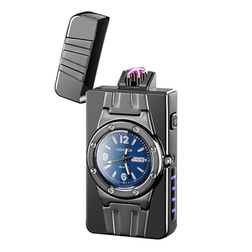 TIKIUKI Luxury Windproof Dual Arc LED Display USB Rechargeable Plasma Lighter Elegant Gift for Birthday Father's Day and Special Occasions(Black ice Blue) - Image 1