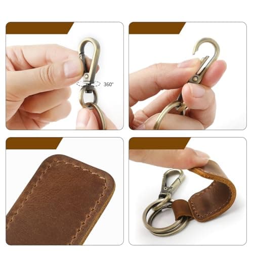GDCELPA Leather Keychain Double Ring for Men Car FOB Keys Keyrings(Brown) - Thumbnail 4