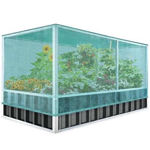 KING BIRD Raised Garden Bed with Garden Anti-Bird Protection Netting Structure Galvanized Steel Metal Planter Kit Box with 2 Pairs of Gloves Dark Grey, 68" x 36" x 34.6" - Image 1