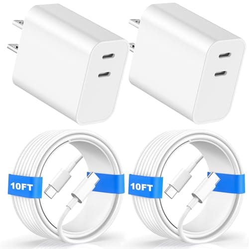 Compatible with Phone15/16/17 Charger Fast Charging,20W Dual USB C Charger Block with Two 10FT USB C-C Charging Cables with Phone 15/16Pro Max/16Plus,15Plus/15Pro/15Pro Max,Pad Pro/Air,(2Pack,White)