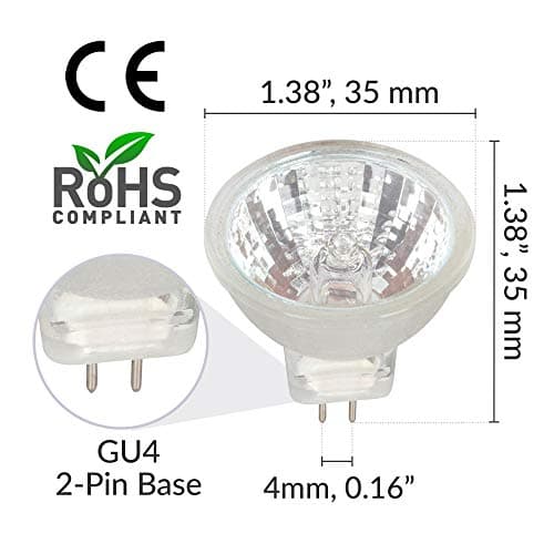 Simba Lighting 10 Watt 12 Volt MR11 Halogen Spotlight Bulbs (6 Pack) 2-Pin 110lm 30° Beam Angle for Accent, Track Light, and Fiber Optics, GU4 Bi-Pin Base, Glass Cover, Warm White 2700K Dimmable - Thumbnail 3