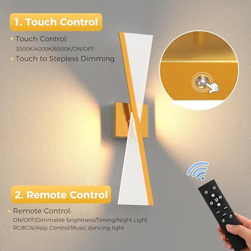 L LOHAS LED Gold Battery Operated Wall Sconces Set of Two, Upgraded Beautiful Design Wireless Wall Sconces Battery Operated, Gold Sconces Wall Decor Set of 2 for Living Room - Thumbnail 5