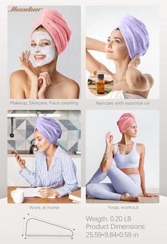 Hicober Microfiber Hair Towel, 2Packs Hair Turbans Wrap for Women Wet Hair, Hair Drying Towels for Curly Hair Anti Frizz(Purple,Pink) - Thumbnail 5