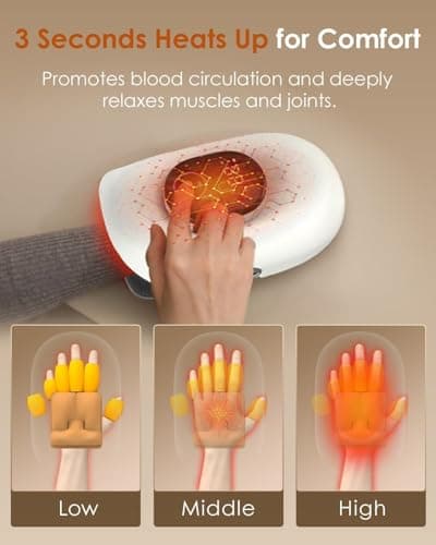 Heated Hand Massager with Finger Stretch Massage&Air Compression,4 Massage Modes,5 Intensity Levels,3 Heat Settings,Rechargeable Hand Massager for Palm&Fingers,Electric Hand Compression Massager - Thumbnail 6