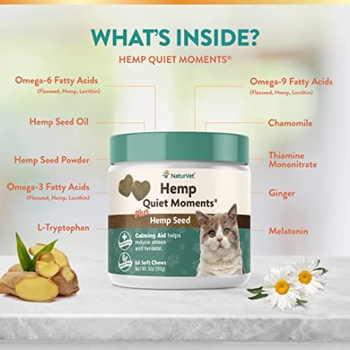 NaturVet Hemp Quiet Moments Plus Hemp Seed for Cats, 60 ct Soft Chews, Made in USANaturVet Quiet Moments Herbal Calming Spray, 8 Ounce- Feline - Thumbnail 4