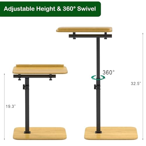 promitop Adjustable Bamboo End Table for Couch, 360° Swivel C Shaped Side Table with Height Adjustment, Sofa & Bedside Table for Working, Eating & Reading, TV Tray Alternative, Space Saving - Thumbnail 6