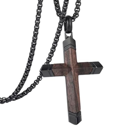 GTMJ Wooden Cross Necklace for Men -Black Ebony Stainless Steel Adjustable Box Chain 24-26in, Spiritual Jewelry Gift for Him, Everyday Wear - Image 1