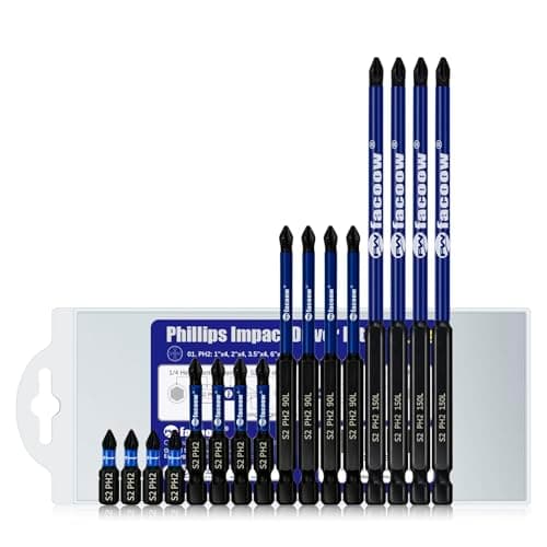 Facoow 16 Pack Phillips Impact Driver Bits, #2 Phillips Head Magnetic Screwdriver Bits Set, 1" - 6" S2 Alloy Steel Impact Bits, 1/4" Hex Shank Screwdriver Drill Bit, CNC Machined ph2 Impact Drill Bits - Image 1