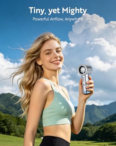 CHEERAIR Handheld Portable Fan, Adjustable Speed Powerful Mini Personal Fan, Rechargeable 5000mAh Battery Up to 18 Hours Runtime, Pocket Turbo Fan with Smart LED Display for Travel, Office, Outdoor - Thumbnail 2