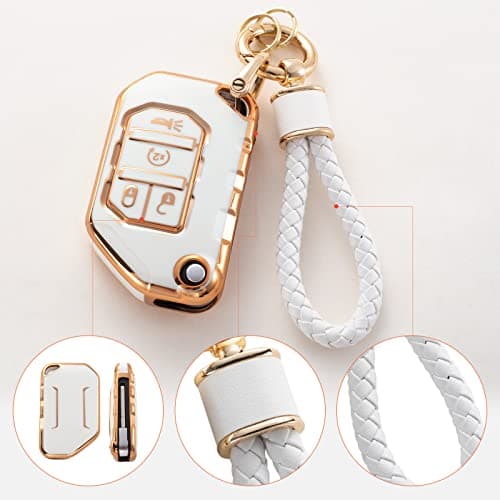 RUABIBAN for Jeep Key Fob Cover with Keychain, Soft TPU Key Case Protection Fit for 2018-2022 Jeep Gladiator Wrangler Sahara Rubicon - Thumbnail 4