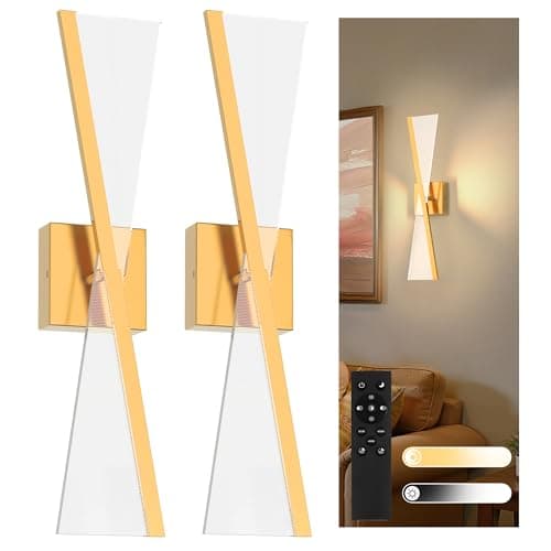 L LOHAS LED Gold Battery Operated Wall Sconces Set of Two, Upgraded Beautiful Design Wireless Wall Sconces Battery Operated, Gold Sconces Wall Decor Set of 2 for Living Room - Image 1