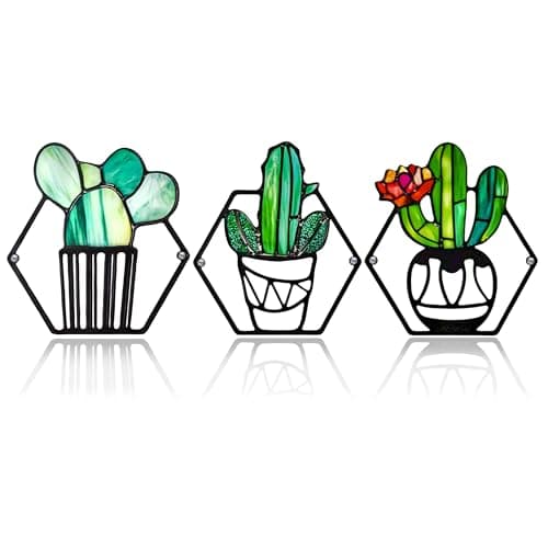 ArtCachet 3-Piece Metal Floral Wall Art - Bathroom Arts & Modern Farmhouse Decor,Home Wall Decors Sculptures for Living Room, Dining Room, Bedroom Wall Decorations & Housewarming Gift(Cactus -1)