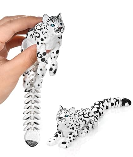 3D Printed Snow Leopard, 8.3" 3D Printed Animal, 3D Printed Toys for Stress Relief, Easter Eggs Animals Figurines, Easter Basket Stuffers Toys for Boys Kids Teen 5-7 4-6 8-12 (Snow Leopard Toy) - Image 1