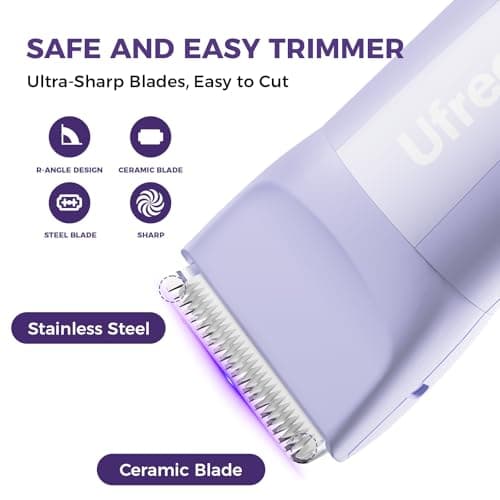 Ufree 3-in-1 Women's Electric Razor with Ceramic Blades, IPX7 Waterproof Bikini Trimmer for Women, Pubic Hair Trimmer, Cordless Rechargeable Shaver for Legs, Armpit, Valentine's Gifts for Women - Thumbnail 6