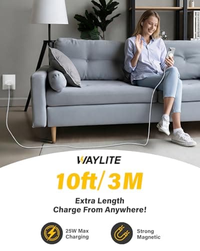 25W Magnetic Wireless Charger, 10FT Fast Charging Pad Wireless Charge for iPhone 17 16 /AirPods3/2/Pro/for Galaxy S26 Ultra/Pixel 10 Series, Portable Charger for Desk& Travel(2Pack,White) - Thumbnail 4