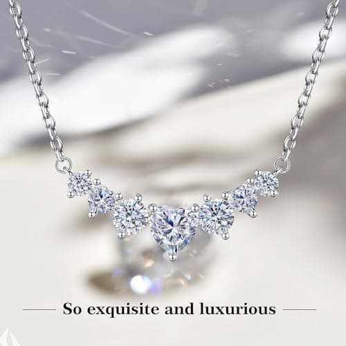 JACUPO 5.2CT Heart Shaped Multiple Cubic Zirconia Necklace for Women S925 White Gold Plated I Love You Necklace Wedding Anniversary Birthday Gift for Wife Mom Girlfriend Ladies Jewelry - Thumbnail 4