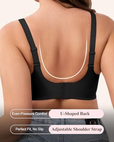 ZEBELL Wireless Bras for Women No Underwire, 2XL, Plus Size V Lace Comfortable Bralette with Support, Full Coverage T-Shirt Bra - Thumbnail 5