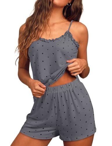 JUSTFASHIONNOW Summer Pajamas for Women Set Cute Cami Pajama Shorts Pj Sets 2 Piece Soft Lingerie Sleep Wear Tank Elastic Waist Shorts (Gray,Small) - Image 1