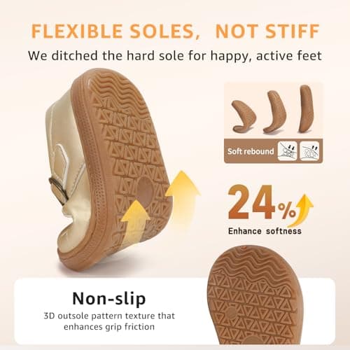 WIDE TOE BOX Toddler Mary Jane Dress Shoes Little Girl Party Dress Shoes Uniform Shoes for School Wedding Shoes,Gold Toddler 6 - Thumbnail 6