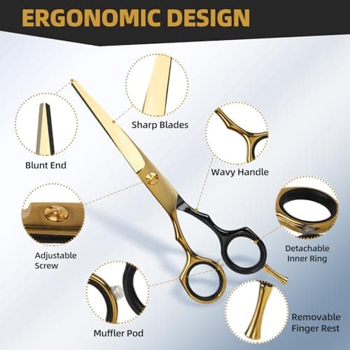 ETHTXE Professional Hair Cutting Scissors, 6.5" Barber Scissors Stainless Steel Salon Thinning Shears, Multifunctional Straight Shears for Home, Salon, and Barber Use – Ideal Gift for Family & Friends - Thumbnail 3