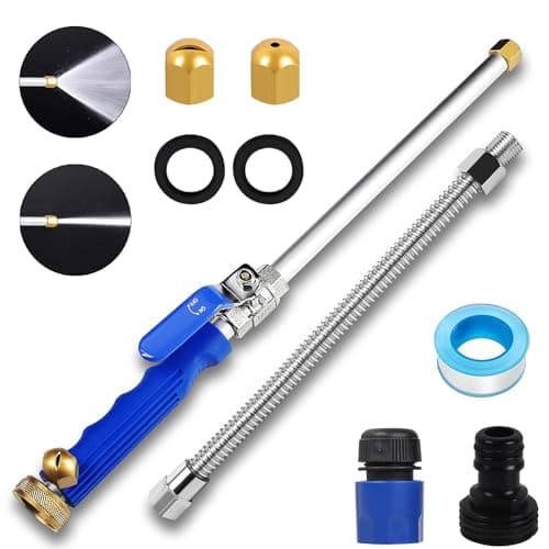 High Pressure Power Washer Wand, Watering Sprayer Cleaning Tool, Upgraded Hydro Jet Water Hose Nozzle with 2 Different Nozzles, Quick Connect Flexible Wand Lance for Gutter Patio Car Pet Window-blue