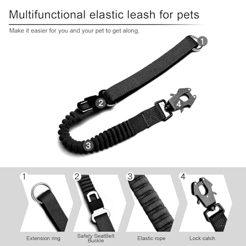 20” Strong Short Leash for Dog, Heavy Duty Bungee Dogs Leash with Padded Handle Car Seatbelt, Small Dog Training Leashs for Large or Medium Dogs - Can be Used with Other leashes (Black) - Thumbnail 6