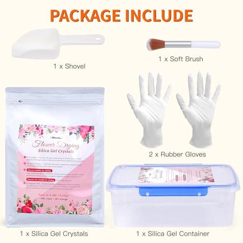 Aboofx 5LBS Silica Gel Flower Drying Kit, Reusable Color Indicating Flower Drying Silica Gel Crystals with Airtight Container, Brush, Ice Scraper & Gloves, DIY Flowers Preservation Kit for Art Craft - Thumbnail 5