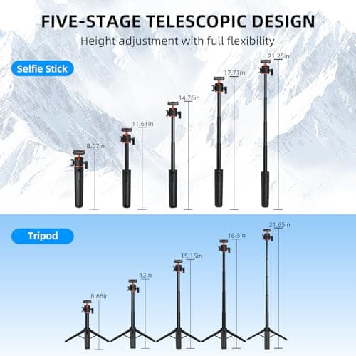 Flymile 21" Action 6 Camera Tripod, Magnetic Quick Release Adapter Selfie Stick Extended Pole Handle Grip with 360° Ball Head & Cold Shoe Mount, Mini Table Desk Tripod for DJI Osmo Nano Accessories - Thumbnail 4