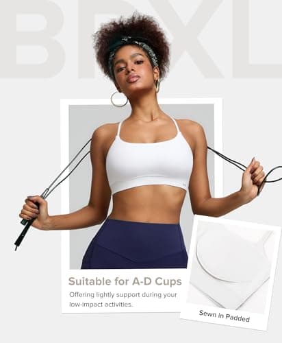 BRXL Sports Bras for Women Sewn in Pads Sport Bras Y Back Low Impact Sports Bra White Sports Bras White M - Thumbnail 3