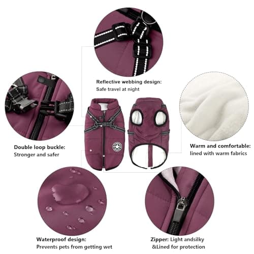 Aiboria Dog Jackets Coat for Winter Windproof Waterproof Skiing Dog Vest Fleece Warm Chest Strap Belt Purple 3XL - Thumbnail 2