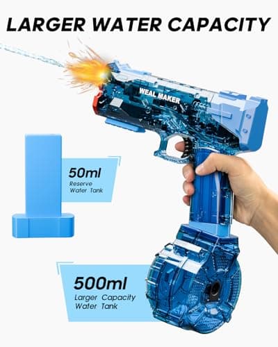 2026 Upgraded Electric Water Gun with Orange Tip,Transparent Automatic Squirt Guns High Powered IP67 Waterproof,Up to 26FT Longer Range Water Pistol with USB Charging(Black+Blue) - Thumbnail 3