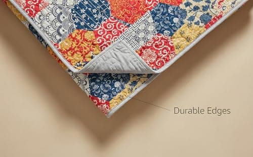 Andreannie Boho Quilt Set King Size, Reversible Floral Geometric Honeycomb Pattern Bedspread, Soft Lightweight Microfiber Bedding Coverlet, All Season Bohemian Quilt with 2 Pillow Shams, 3 Pieces - Thumbnail 5