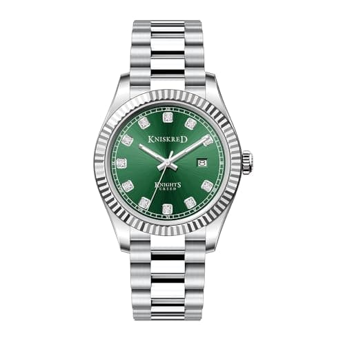 KNISKRED Classic Watch for Men with Solid Stainless Steel Band and Calendar Men’s Dress Watch Water Resistant (Silver Green) - Image 1