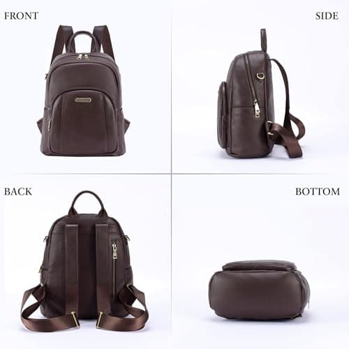 Women's Genuine Leather Travel Backpack, 12.9 Inch Laptop Backpack with Anti-Theft Pocket, Durable Computer Bag for Work & Commuting, Coffee Brown - Thumbnail 6