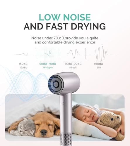 MelodySusie Hair Dryer with Diffuser, 1600W Fast Drying Low Noise Ionic Hair Dryer for Curly Hair with Diffuser,Nozzle and Hair Brush,120,000 RPM Blow Dryer Ideal for Women - Thumbnail 5