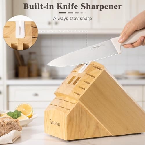 Knife Set, Astercook 22-Piece Kitchen Knife Set with Built-in Sharpener Block, High Carbon Stainless Steel Knives, Dishwasher Safe, Non-Slip Handle, Elegant Cream White Design, Perfect Holiday Gifts - Thumbnail 6