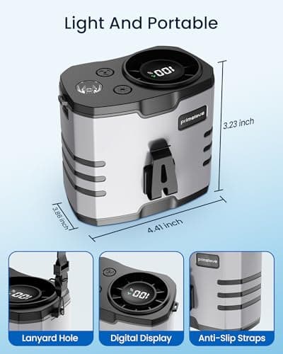 Primelove 10000mAh Portable Waist Rechargeable Fan, Clip on Belt Fan With 10 Speeds 16000PRM Strong Airflow, Hands-Free Hanging Neck Fan, Long-Lasting Cooling for Camping, Hiking, Outdoor,Jobsite,Grey - Thumbnail 6