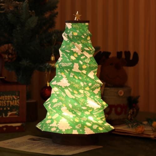 ZBOLE 12-inch Vertical Christmas Tree Lamp,Christmas Decorations with RGB Lights, 1200mAh Battery-OperatedColor Changing Touch Star, Portable Desktop Decor for Office, Home, (Walnut) - Image 1