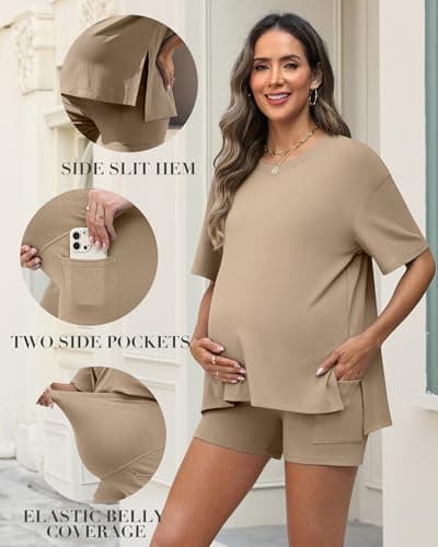 Charmo Womens Two Piece Short Sets Summer Plus Size Lounge Sets Beach Travel Outfits for Women Clothing 2026 Khaki XL - Thumbnail 4
