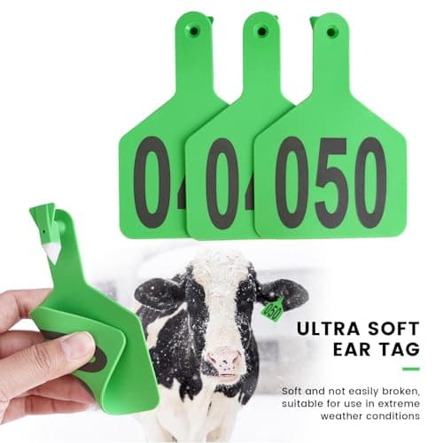 Cattle Ear Tags with 001-050 Numbers Large 1-Piece Z Livestock Ear Tags for Cow Goat Sheep Pig Calves Dog,Animal ID Identification Tag 4.4"x 3",Green - Thumbnail 4