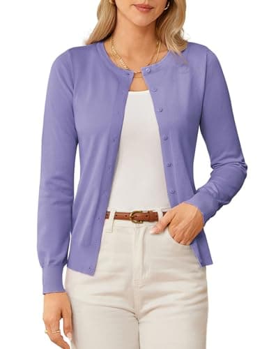 GRACE KARIN Purple Cardigan Sweaters for Women Dressy Lightweight Cardigans Button Down Sweaters Spring Clothes XXL - Image 1