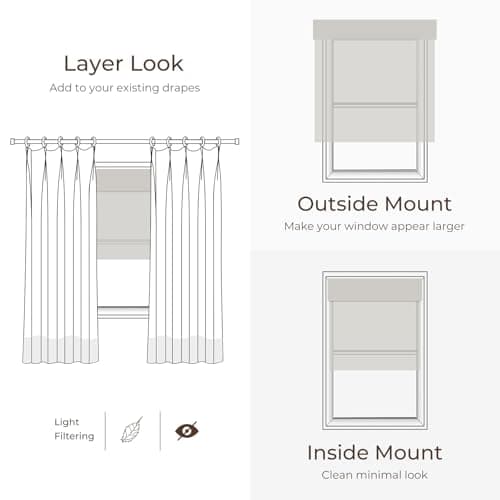 TWOPAGES Bamboo Roman Shades for Indoor Windows No Drill Blinds Natural Woven Custom Shades Cordless,P Series Rae Collection - Thumbnail 6