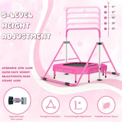 Safly Fun Foldable Gymnastics Bar for Kids, Adjustable 35"-51", Sturdy 148 lbs Capacity, Easy-to-Assemble, Gymnastics Equipment for Kids for Indoor/Outdoor Training - Thumbnail 2