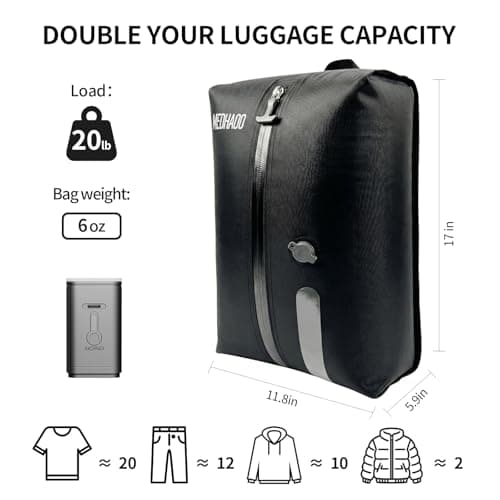 Vacuum Bags for Travel Luggage with Wireless Pump, Compression Bags for Carry On Suitcases and Backpack, Vacuum Seal Packing cube for Cloth Packing(3PC + PUMP) - Thumbnail 5