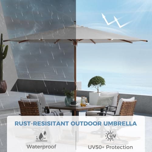 Grand patio 11 FT 10-Year-Non-Fading Patio Umbrella, Outdoor Umbrella with 8 Faux-Wood Grain Aluminum Ribs, Market Umbrella with Pulley Lift, Ventilation, Waterproof for Poolside, Deck, Backyard, Gray Fabric - Thumbnail 6