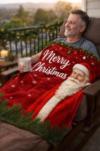 This Santa Claus Pattern Flannel Holiday Blanket Measures 40x50in and is Perfect for use on The Sofa, Bed, or for picnics. It's Warm and Lightweight, Making it an Ideal Gift and Home Decor. - Thumbnail 5