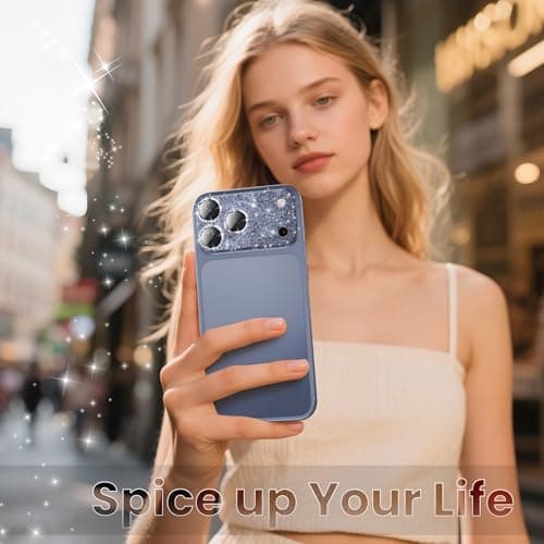 YWXTW for iPhone 17 Pro Camera Lens Protector, [Upgraded Glitter Design] Full Bling Sparkly Diamond Tempered Glass Screen Protector Metal Camera Cover Accessories (Glitter Blue, iPhone 17 Pro) - Thumbnail 6