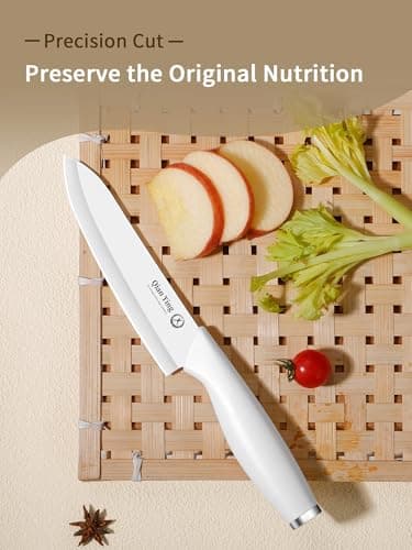 Pure Strengthening Ceramic Knife Set for Kitchen with Sheath 9Pcs: 100% Zirconia Ceramic Sharp Blade Fruit Cutting Knives with Cover Rustproof Clean Cut Edge White Handle - Thumbnail 3
