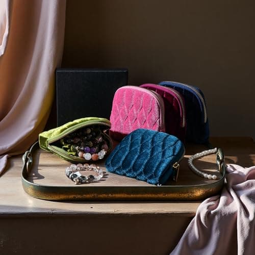 Lavogel Mini Travel Jewelry Bag, Small Travel Jewelry Case for Bracelet Rings Jewelry Travel Pouch with 5-Layer Velvet Jewelry Pouches Fashion Accessories Jewelry Pouch for Traveling (RosePurple) - Thumbnail 6